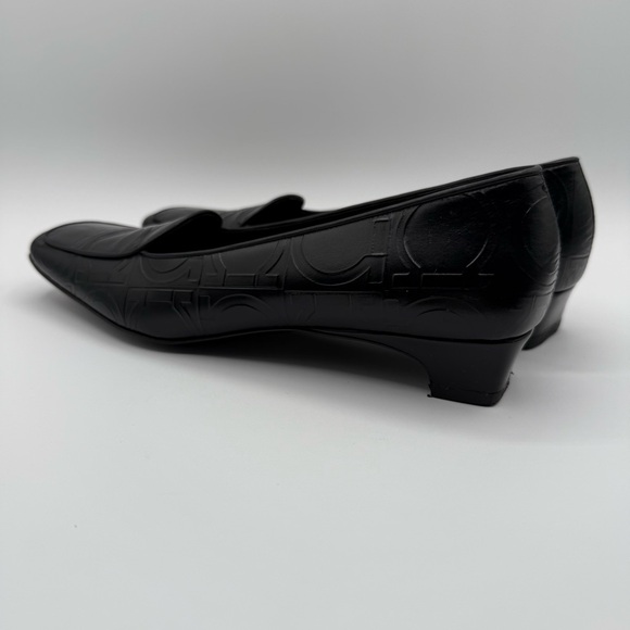 VTG Salvatore Ferragamo Black Leather Embossed Sorbet Nero PebbleSlip On Loafers - Picture 6 of 17